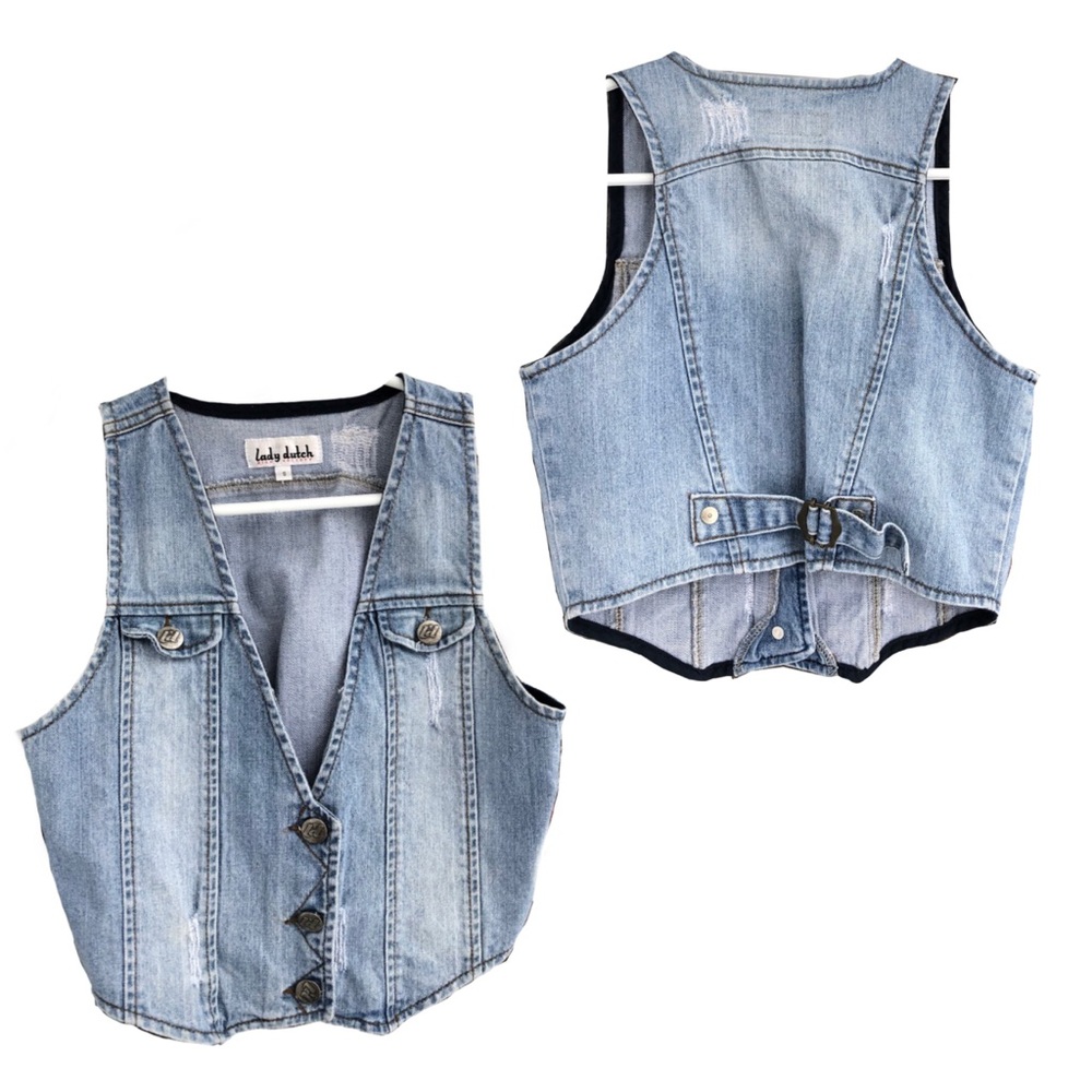 Lady Dutch High Society sleeveless light blue jean vest button casual small